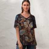 yanfind V Neck T-shirt for Women Leaves Plant Summer Top  Short Sleeve Casual Loose