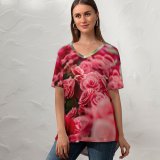 yanfind V Neck T-shirt for Women Gustavo Tabosa Flowers Flowers Blossom Flower Garden Colorful Tuberous Begonia Spring Summer Top  Short Sleeve Casual Loose