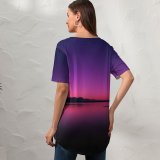 yanfind V Neck T-shirt for Women Travis Blessing Sunset Lake Dusk Purple Sky Reflection Dawn Dark Backlit Summer Top  Short Sleeve Casual Loose
