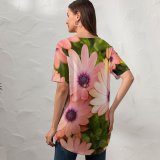 yanfind V Neck T-shirt for Women Mitchell Luo Flowers Daisies Floral Blossom Bloom Spring Closeup Beautiful Summer Top  Short Sleeve Casual Loose