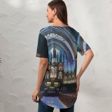 yanfind V Neck T-shirt for Women Basilica Catherdral Building Montréal Paris Montreal Aisle Notre-Dame Dame De Architecture Summer Top  Short Sleeve Casual Loose