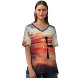 yanfind V Neck T-shirt for Women High Stress Life Freedom Landscape Relaxed Passionate Sky Wallpapers Free Energy Summer Top  Short Sleeve Casual Loose