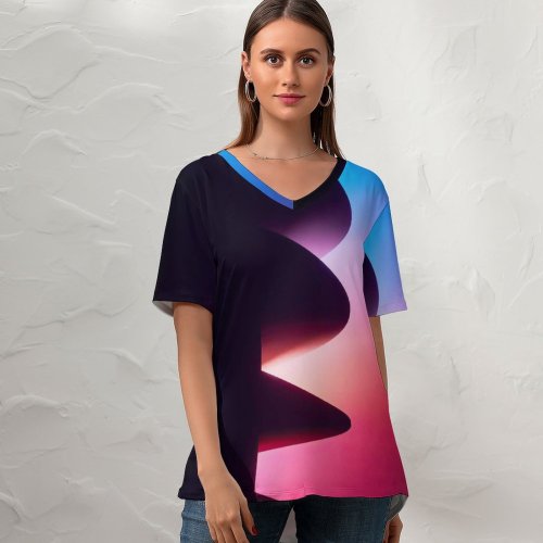 yanfind V Neck T-shirt for Women Architecture Steve Jobs Theater Park Colorful Modern Architecture Summer Top  Short Sleeve Casual Loose
