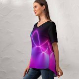 yanfind V Neck T-shirt for Women Abstract Neon Light Waves Huawei Mediapad Summer Top  Short Sleeve Casual Loose