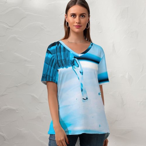 yanfind V Neck T-shirt for Women Vivid Transparent Flush Bottle Shed Dye Fluid Liquid Vibrant Drop Aqua Resources Summer Top  Short Sleeve Casual Loose