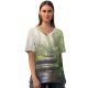 yanfind V Neck T-shirt for Women Sasin Tipchai Rainforest Wooden Bridge Daylight Footpath Forest Summer Top  Short Sleeve Casual Loose