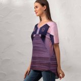yanfind V Neck T-shirt for Women Destin Boathouse Sunrise River Morning Seascape Purple Wooden Pier Deck Winter Summer Top  Short Sleeve Casual Loose