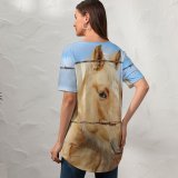 yanfind V Neck T-shirt for Women Horse Fence Portrait Bokeh Summer Top  Short Sleeve Casual Loose