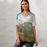 yanfind V Neck T-shirt for Women Argentina Landscape Aerial Grass Wallpapers Hill Plant Mountain Outdoors Scenery Slope Summer Top  Short Sleeve Casual Loose