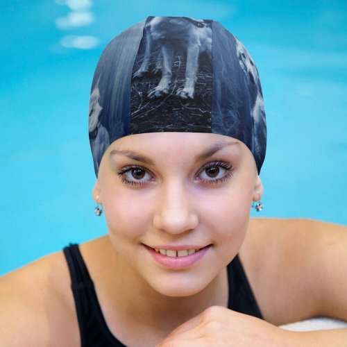 yanfind Swimming Cap Comfreak Black Dark Wolf Forest Dark  Wild Tree Trunks  Light Elastic,suitable for long and short hair