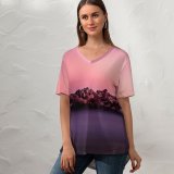 yanfind V Neck T-shirt for Women Everaldo Coelho Lighthouse Hour Beacon Purple Sky Rocks Seashore Sunset Summer Top  Short Sleeve Casual Loose