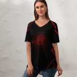 yanfind V Neck T-shirt for Women Technology ASUS ROG Ambient Lighting Lighting Dark Summer Top  Short Sleeve Casual Loose