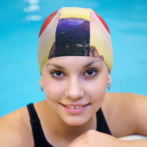 yanfind Swimming Cap Jessica   Valley Purple Sky Cracked Daytime Surreal Scenery Elastic,suitable for long and short hair