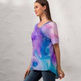yanfind V Neck T-shirt for Women Robert Kohlhuber Abstract Liquid Art Pearl Colorful Fluid  Summer Top  Short Sleeve Casual Loose