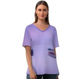 yanfind V Neck T-shirt for Women John McSporran Loch Rusky Scotland Boats Foggy Mirror Lake Reflection Purple Scenery Summer Top  Short Sleeve Casual Loose