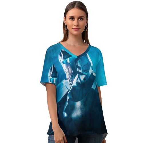yanfind V Neck T-shirt for Women Republic Summer Top  Short Sleeve Casual Loose