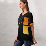 yanfind V Neck T-shirt for Women Technology Dark Windows Abstract Summer Top  Short Sleeve Casual Loose