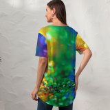 yanfind V Neck T-shirt for Women Sharon McCutcheon Glitter Colorful Multicolor Bokeh Assorted Sequins Summer Top  Short Sleeve Casual Loose
