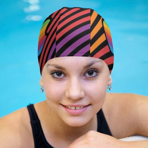 yanfind Swimming Cap Technology Colorful Stripes Multicolor Elastic,suitable for long and short hair