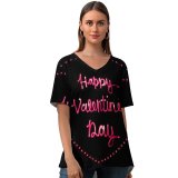 yanfind V Neck T-shirt for Women Black Dark Celebrations Valentine's Love Happy Valentine's Love Heart Letters Summer Top  Short Sleeve Casual Loose