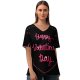 yanfind V Neck T-shirt for Women Black Dark Celebrations Valentine's Love Happy Valentine's Love Heart Letters Summer Top  Short Sleeve Casual Loose