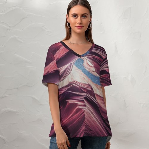 yanfind V Neck T-shirt for Women Grafixart Lower Antelope Canyon Starry Sky Night Arizona USA Summer Top  Short Sleeve Casual Loose