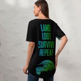 yanfind V Neck T-shirt for Women Black Dark Quotes Games PUBG Survive Loot Repeat PUBG Helmet Summer Top  Short Sleeve Casual Loose