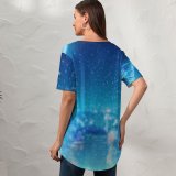 yanfind V Neck T-shirt for Women RicoDZ Fantasy Girl Dream Snowfall Cityscape Winter Atmosphere Girly Summer Top  Short Sleeve Casual Loose