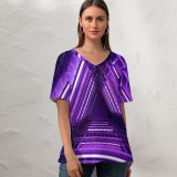 yanfind V Neck T-shirt for Women Sandro Katalina Architecture Neon Triangle Purple Light Look Geometrical Indoor Lights Glowing Summer Top  Short Sleeve Casual Loose