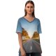 yanfind V Neck T-shirt for Women Autumn Barrier Journey Landscape Wallpapers Tree Alsheim Wine Trip Road Pictures Summer Top  Short Sleeve Casual Loose