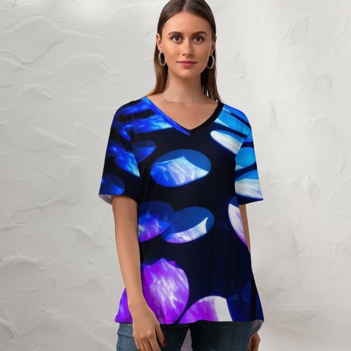 yanfind V Neck T-shirt for Women William Warby Abstract Dark Stands Purple Summer Top  Short Sleeve Casual Loose