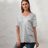 yanfind V Neck T-shirt for Women Texture Winter Snow Ice Norway Geological Sand Wave Sea Summer Top  Short Sleeve Casual Loose