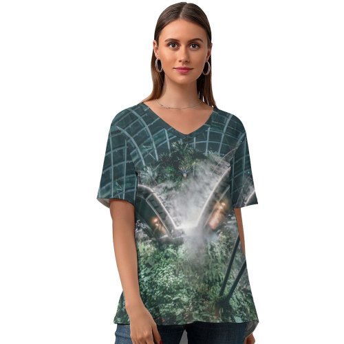yanfind V Neck T-shirt for Women Amusement Land Wallpapers Plant Outdoors Tree Stock Free Roller Bike Pictures Summer Top  Short Sleeve Casual Loose