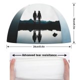 yanfind Swimming Cap Love Couple Silhouette Together Hands Romantic Mountains Lake Reflection Dusk Evening Switzerland Elastic,suitable for long and short hair