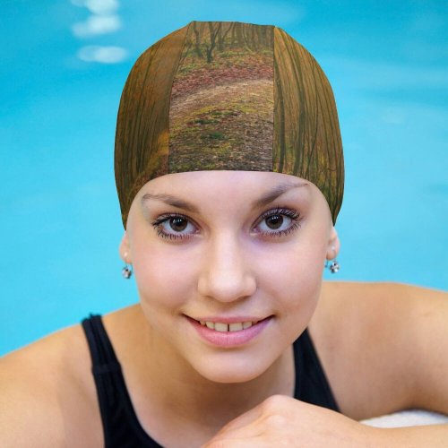 yanfind Swimming Cap Johannes Plenio Forest Autumn Road Light Atmosphere Fall Daytime Elastic,suitable for long and short hair