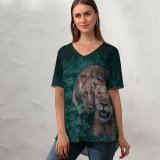 yanfind V Neck T-shirt for Women Cub Pair Grass Wildlife Wallpapers Chobe Cougar Hunt Puma Predator Lioness Summer Top  Short Sleeve Casual Loose