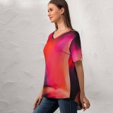 yanfind V Neck T-shirt for Women Robert Kohlhuber Abstract Liquid Art Colorful Fluid Waves 003 Summer Top  Short Sleeve Casual Loose