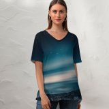 yanfind V Neck T-shirt for Women Grafixart Aurora Borealis Night Sky Stars Landscape Starry Sky Summer Top  Short Sleeve Casual Loose