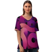 yanfind V Neck T-shirt for Women Abstract Air Dark Summer Top  Short Sleeve Casual Loose