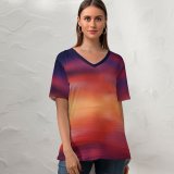 yanfind V Neck T-shirt for Women Johannes Plenio Tree Seascape Ocean Sunrise Dawn Summer Top  Short Sleeve Casual Loose