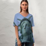 yanfind V Neck T-shirt for Women Freedom Sky Wallpapers Free States York Crown America Art Pictures Worship Summer Top  Short Sleeve Casual Loose