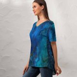 yanfind V Neck T-shirt for Women Robert Kohlhuber Abstract Liquid Art Macro Patterns  Summer Top  Short Sleeve Casual Loose