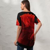 yanfind V Neck T-shirt for Women Black Dark Fish Underwater Summer Top  Short Sleeve Casual Loose