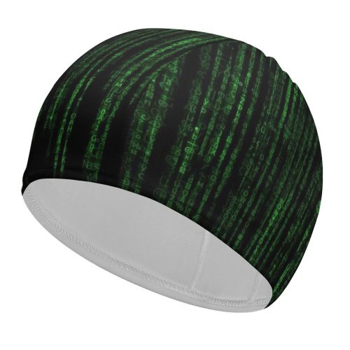 yanfind Swimming Cap Comfreak Technology Black Dark Matrix Program Falling Data Code Hacker Random Data Elastic,suitable for long and short hair