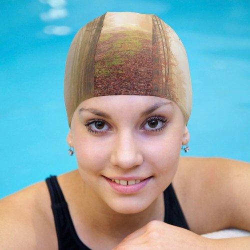 yanfind Swimming Cap Johannes Plenio Forest Autumn Light Path Atmosphere Elastic,suitable for long and short hair