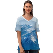 yanfind V Neck T-shirt for Women John Rodenn Castillo Swiss Alps Snow Covered Mountains Glacier Switzerland Mountain Peak Summer Top  Short Sleeve Casual Loose