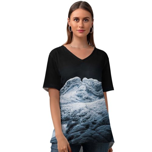 yanfind V Neck T-shirt for Women MacOS Big Sur Winter Sedimentary Rocks Night Starry Sky IOS Summer Top  Short Sleeve Casual Loose