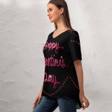 yanfind V Neck T-shirt for Women Black Dark Celebrations Valentine's Love Happy Valentine's Love Heart Letters Summer Top  Short Sleeve Casual Loose