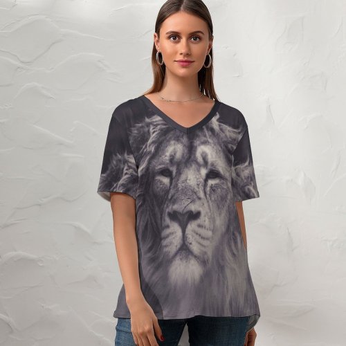 yanfind V Neck T-shirt for Women Carnivore Eskilstuna Wallpapers Wildlife Free Predator Pictures Beast Mane Big Firce Summer Top  Short Sleeve Casual Loose