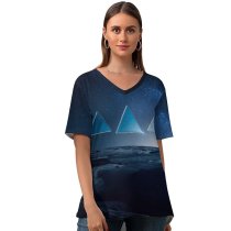 yanfind V Neck T-shirt for Women Karan Gujar Winter Starry Sky Triangles Dark Night Fusion Landscape Summer Top  Short Sleeve Casual Loose